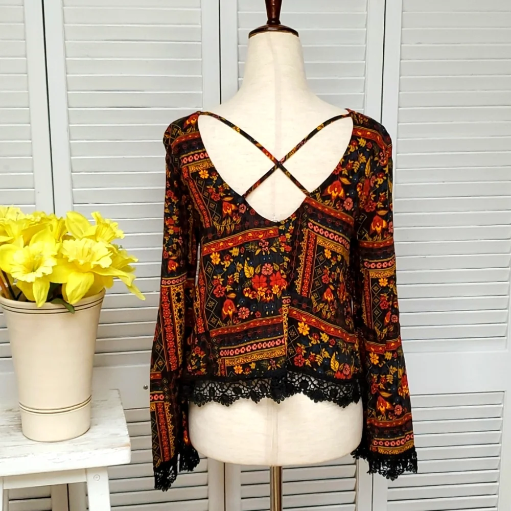 Vintage H&M Coachella Official Collection Flowy Floral Print Boho Top Size  6